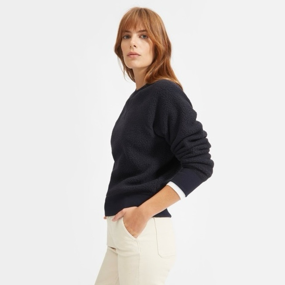 Everlane The ReNew Fleece Raglan Sweatshirt in Dark Navy Size S - Picture 3 of 9